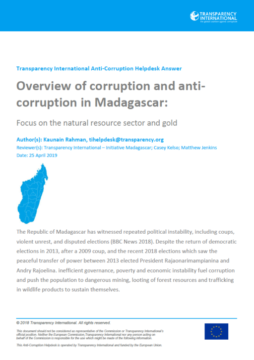 Overview of corruption and anti-corruption in Madagascar