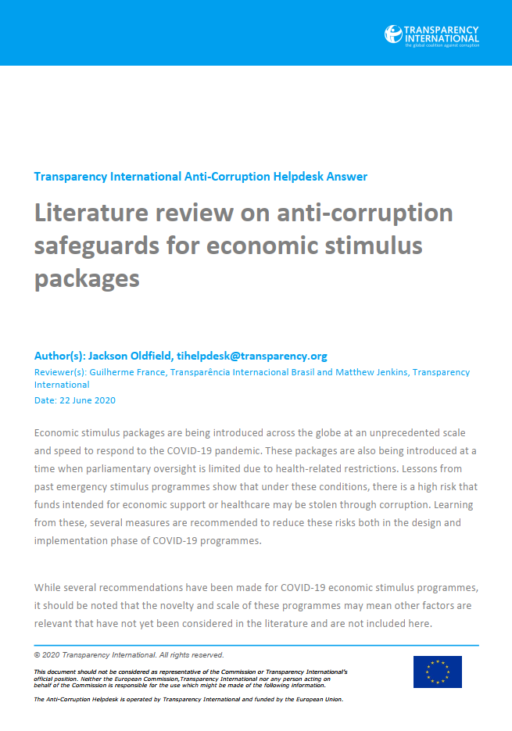 Anti-corruption safeguards for economic stimulus packages