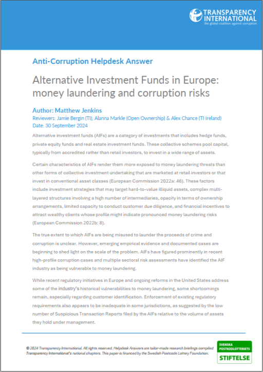 Alternative Investment Funds in Europe: money laundering and corruption risks