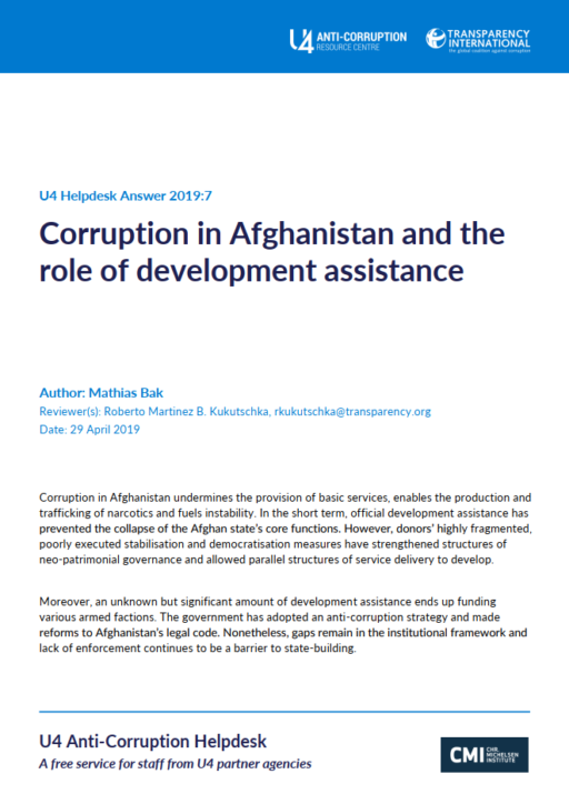 Corruption in Afghanistan and the role of development assistance