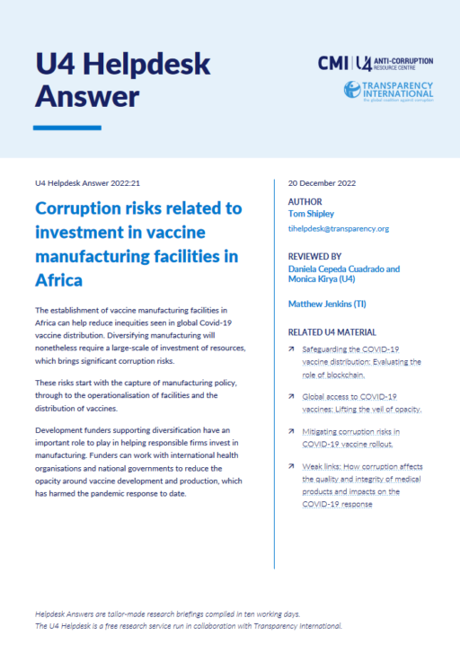 Corruption risks related to investment in vaccine manufacturing facilities in Africa