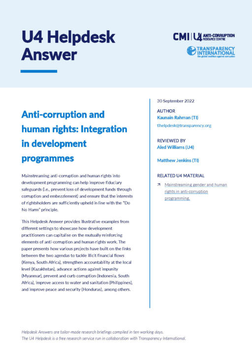 Anti-corruption and human rights: Integration in development programmes