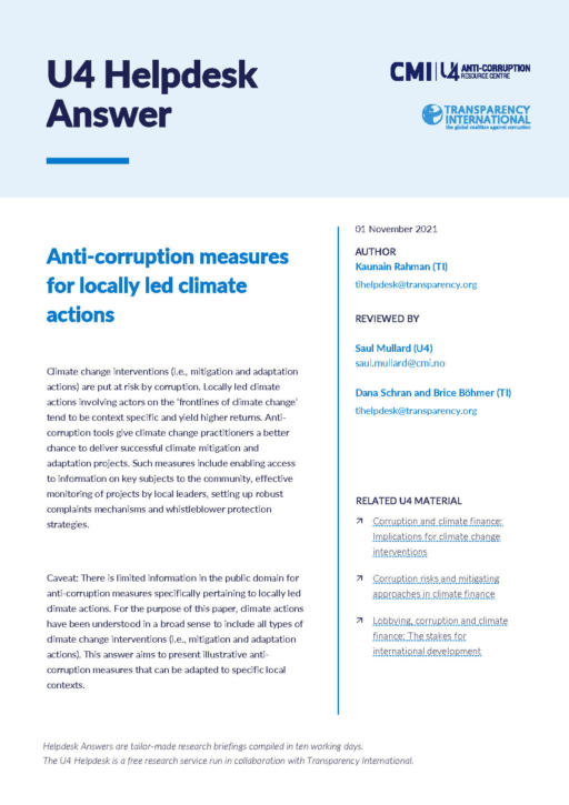 Anti-corruption measures for locally led climate actions