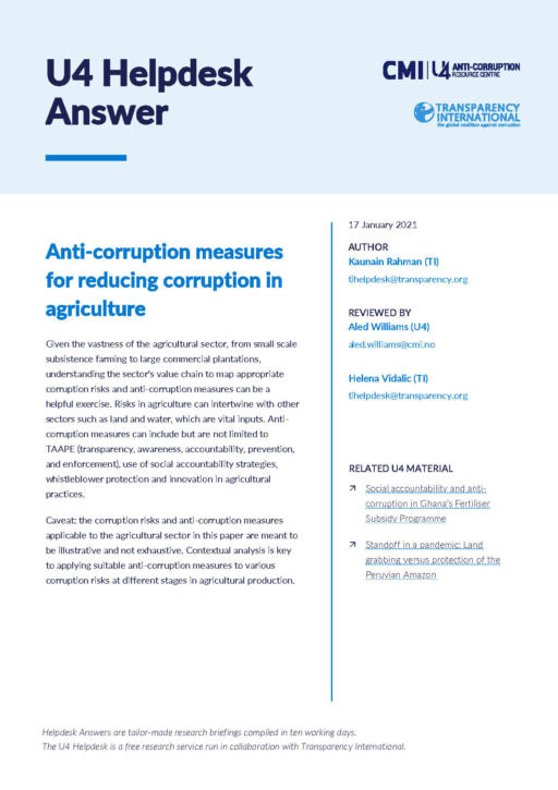 Anti-corruption measures for reducing corruption in agriculture