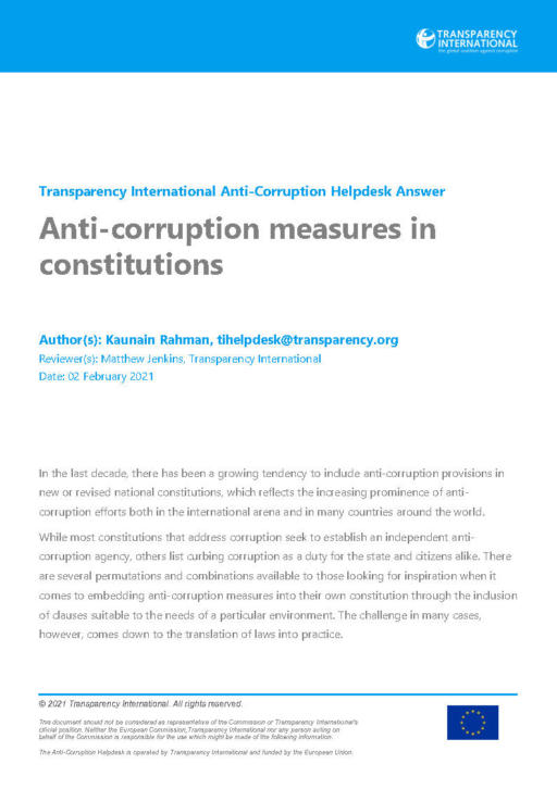 Anti-corruption measures in constitutions