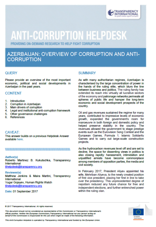 Azerbaijan: Overview of Corruption and Anti-Corruption
