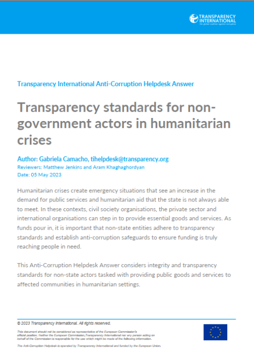 Transparency standards for non-government actors in humanitarian crises