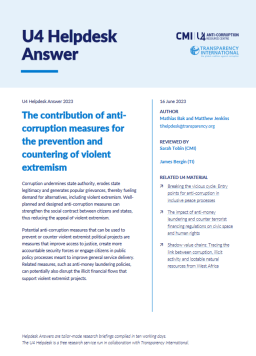 The contribution of anti-corruption measures for the prevention and countering of violent extremism