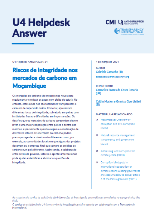 Riscos de integridade nos mercados de carbono em Moçambique