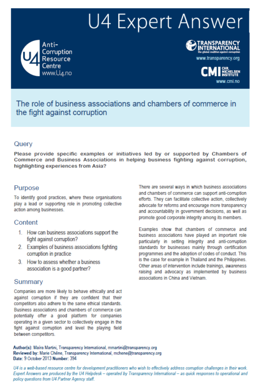 The role of business associations and chambers of commerce in the fight against corruption