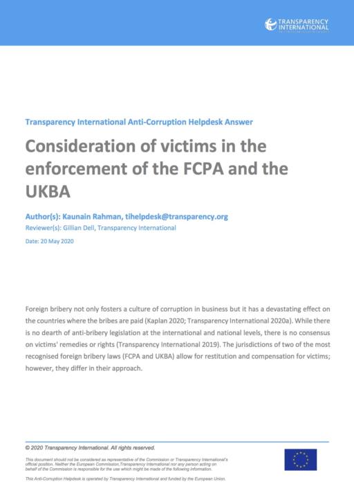 Consideration of victims in the enforcement of the FCPA and the UKBA