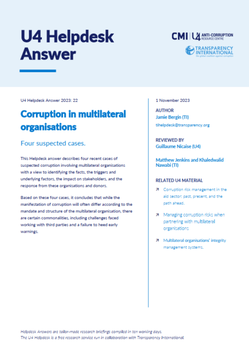 Corruption in multilateral organisations: Four suspected cases.