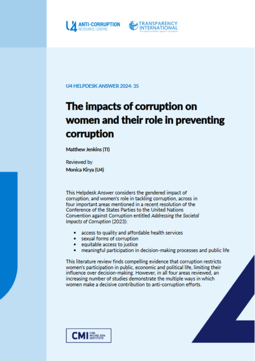 The impacts of corruption on women and their role in preventing corruption