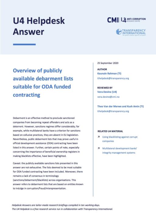 Overview of publicly available debarment lists suitable for ODA funded contracting