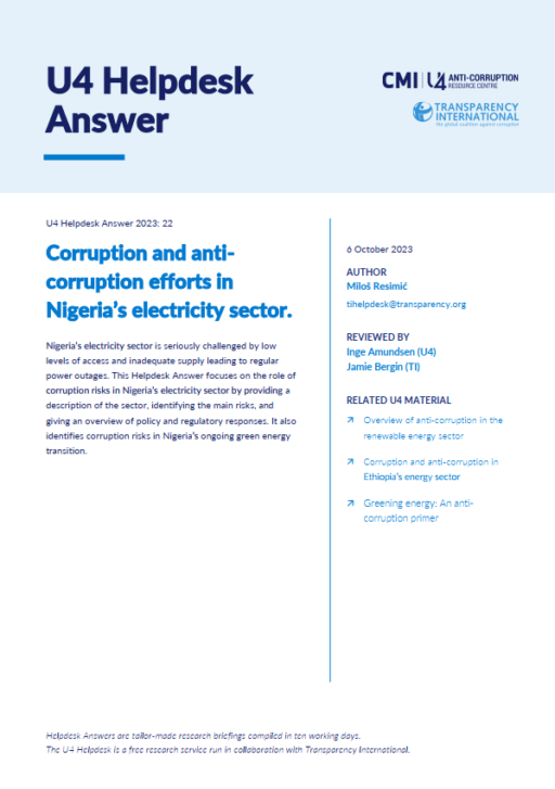 Corruption and anti-corruption efforts in Nigeria’s electricity sector