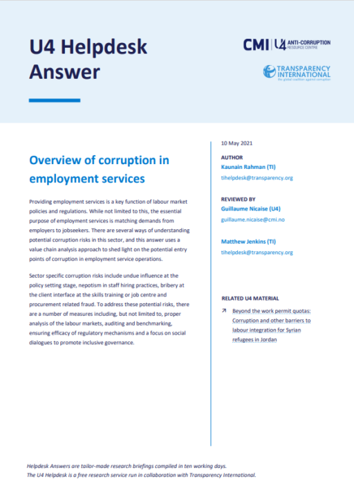 Overview of corruption in employment services