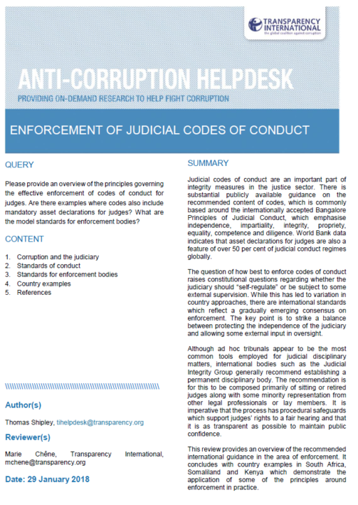 Enforcement of judicial codes of conduct