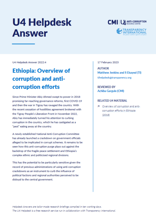 Overview of corruption and anti-corruption efforts in Ethiopia