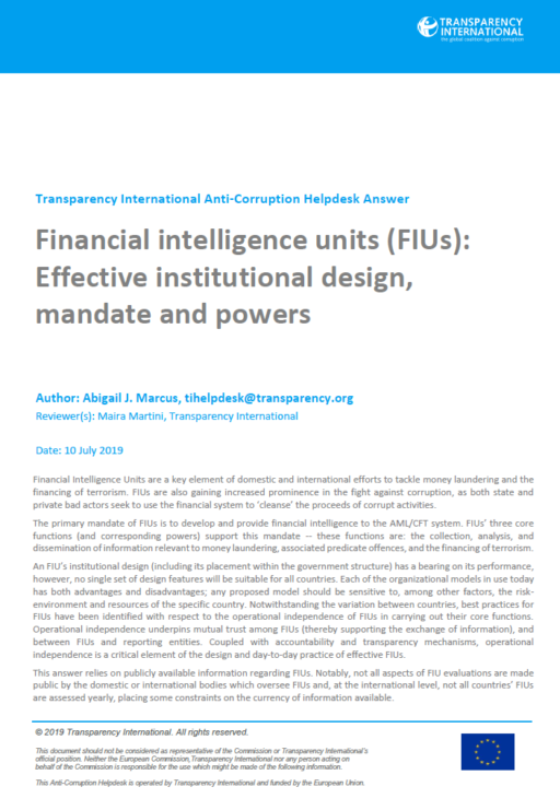 Financial intelligence units (FIUs): Effective institutional design, mandate and powers