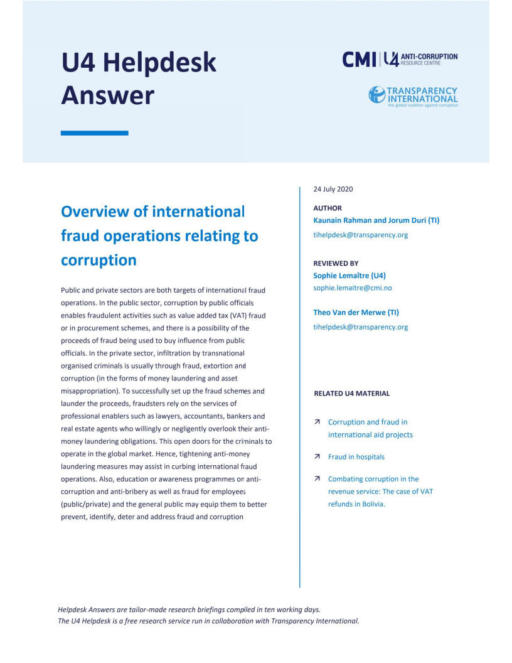 Overview of international fraud operations relating to corruption