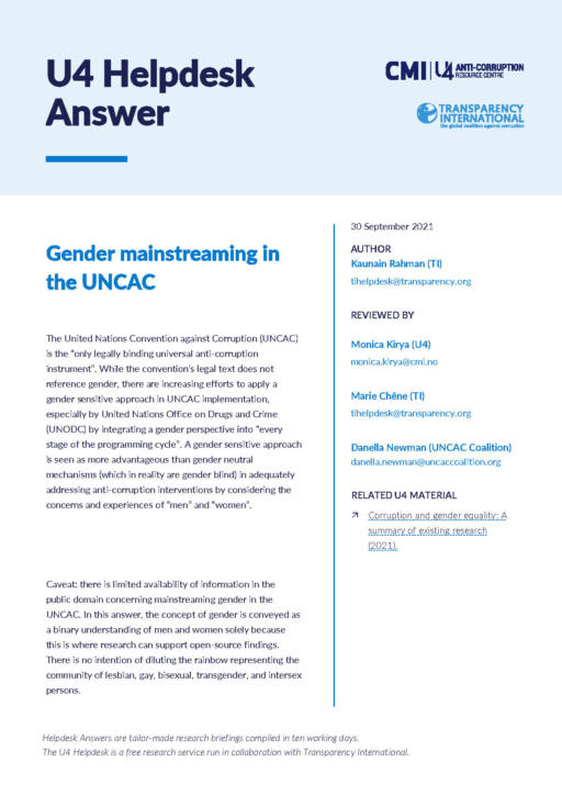 Gender mainstreaming in the UNCAC