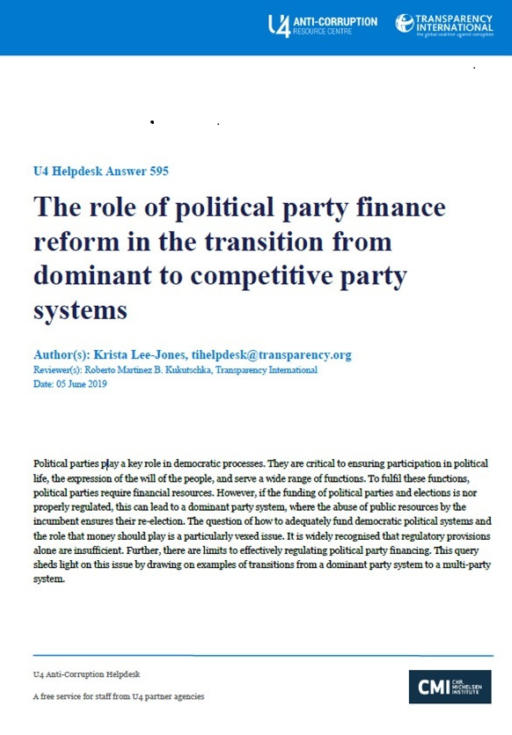 The role of political party finance reform in the transition from dominant to competitive party systems