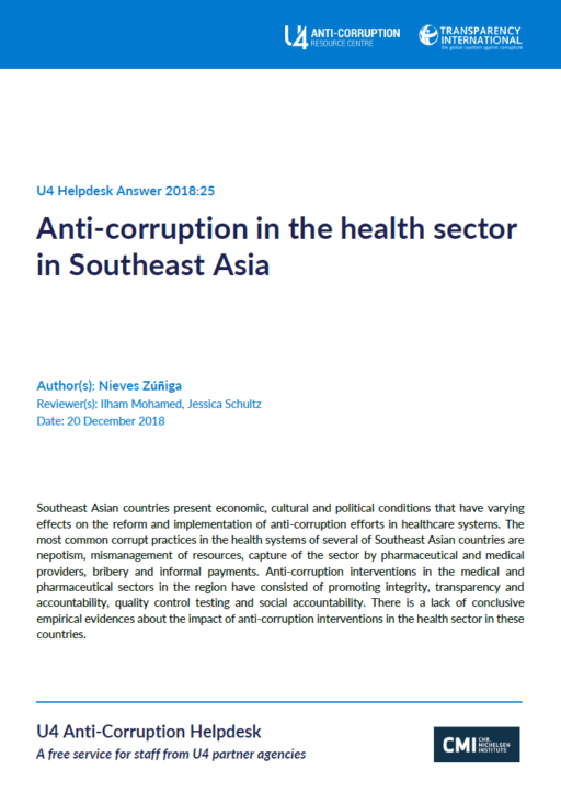 Anti-corruption in the health sector in Southeast Asia