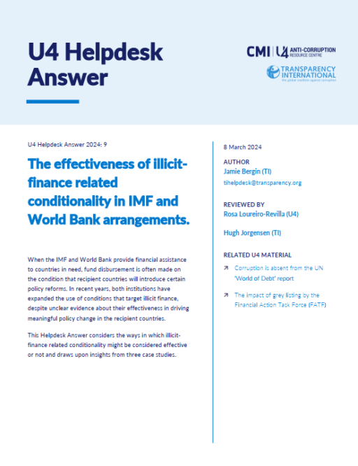 The effectiveness of illicit-finance related conditionality in IMF and World Bank arrangements.