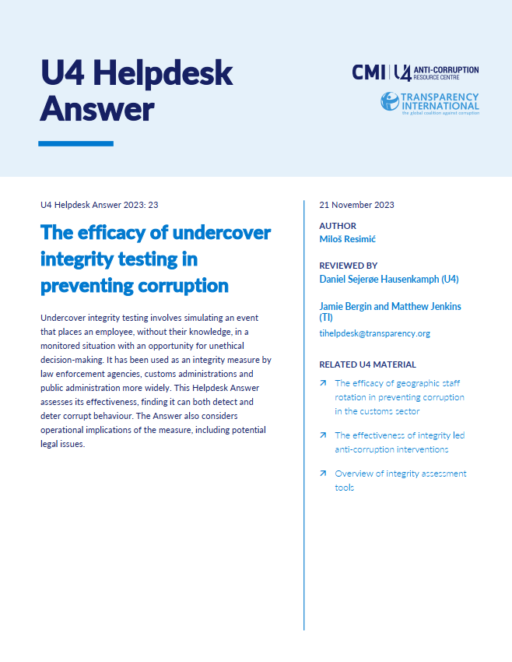 The efficacy of undercover integrity testing in preventing corruption