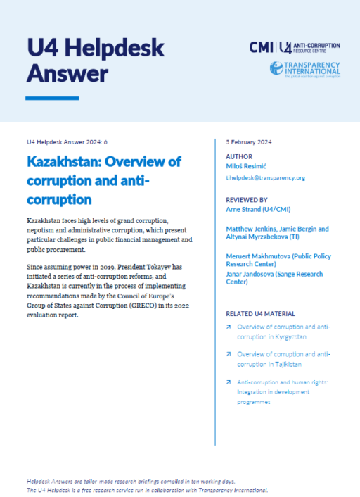 Kazakhstan: Overview of corruption and anti-corruption