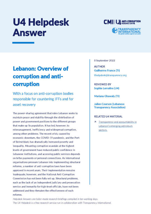 Lebanon: Overview of corruption and anti-corruption