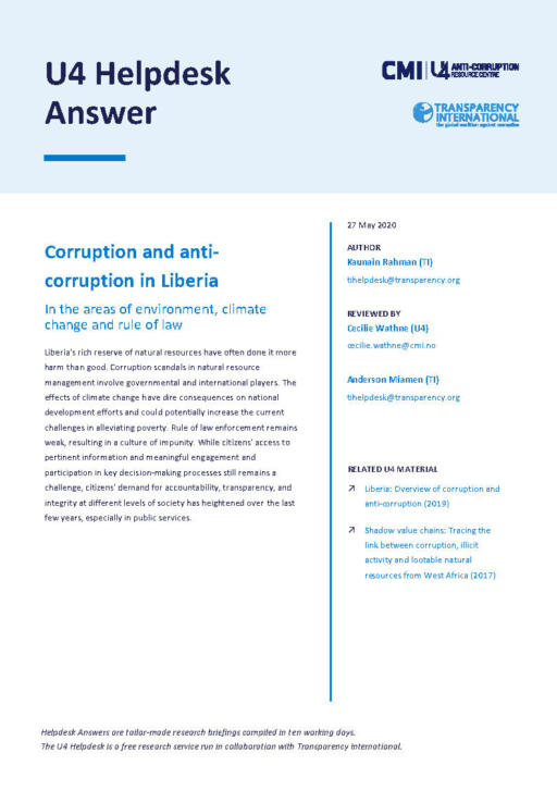 Corruption and anti-corruption in Liberia in the areas of environment, climate change and rule of law