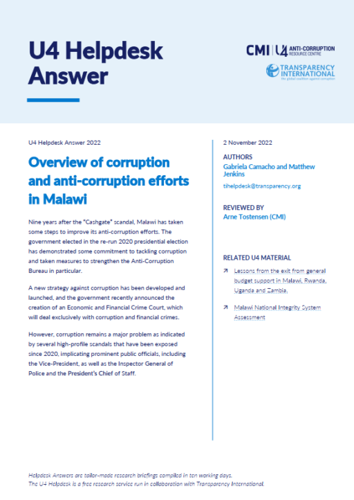 Overview of corruption and anti-corruption efforts in Malawi