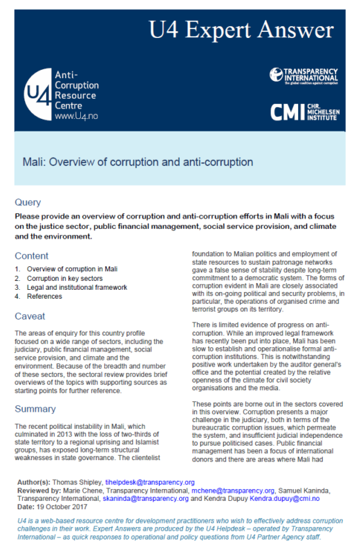 Mali: Overview of corruption and anti-corruption