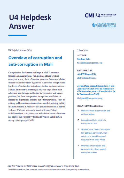 Overview of corruption and anti-corruption in Mali