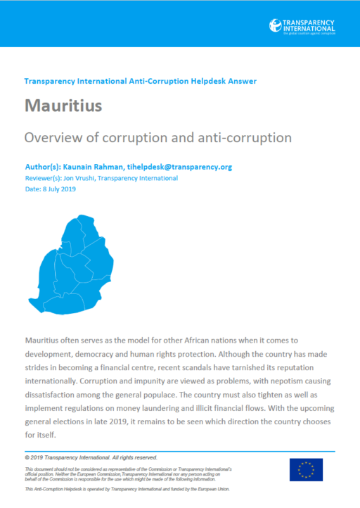 Overview of corruption and anti-corruption in Mauritius