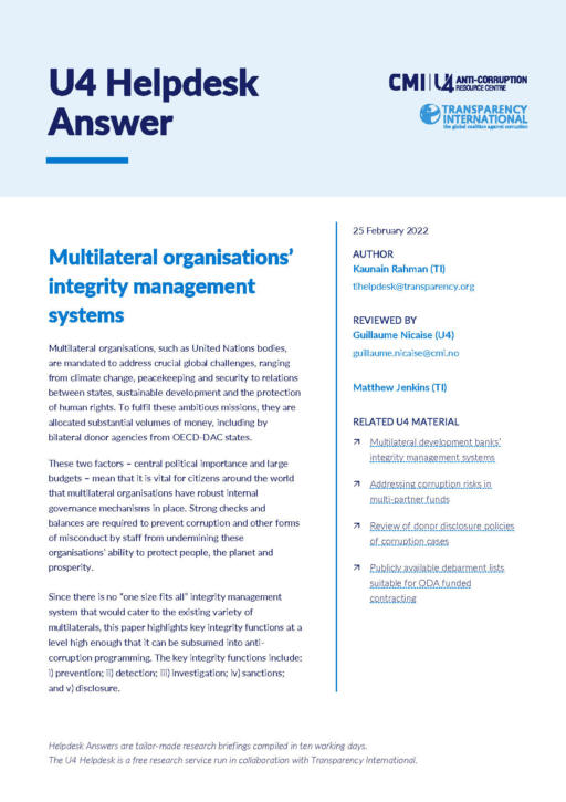 Multilateral organisations’ integrity management systems