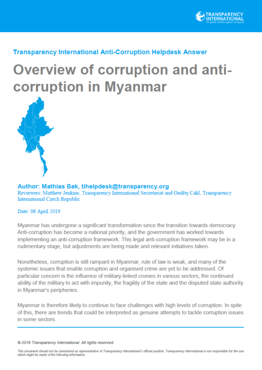 Overview of corruption and anti-corruption in Myanmar