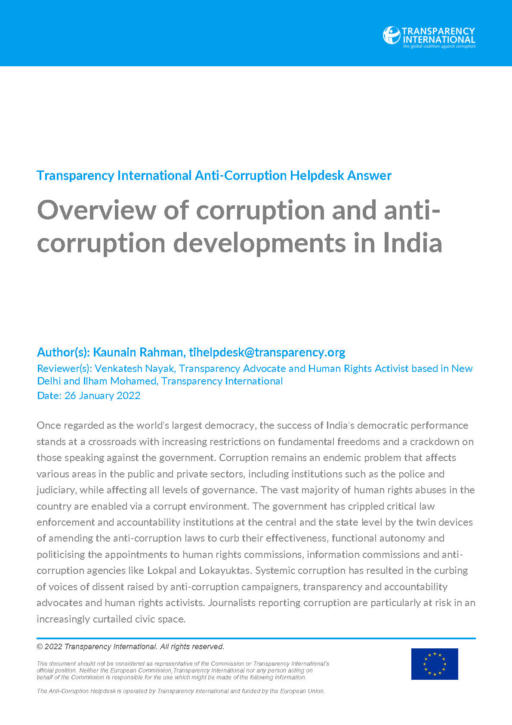 Overview of corruption and anti-corruption developments in India