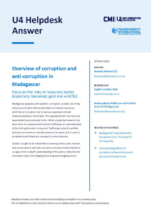 Overview of corruption and anti-corruption in Madagascar