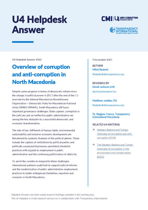 Overview of corruption and anti-corruption in North Macedonia