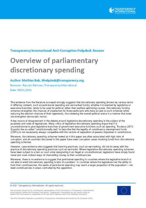 Overview of parliamentary discretionary spending