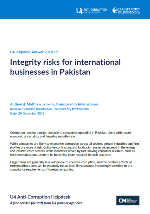 Integrity risks for international businesses in Pakistan