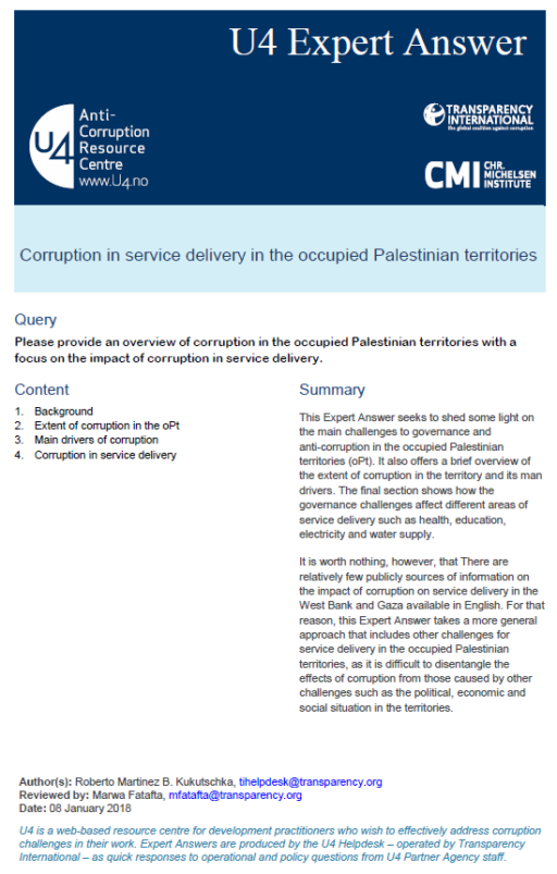 Corruption in service delivery in the occupied Palestinian territories