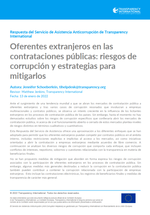 Oferentes extranjeros en las contrataciones públicas: riesgos de corrupción y estrategias para mitigarlos