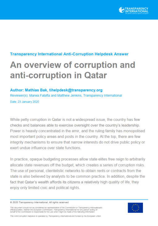 Qatar: an overview of corruption and anti-corruption