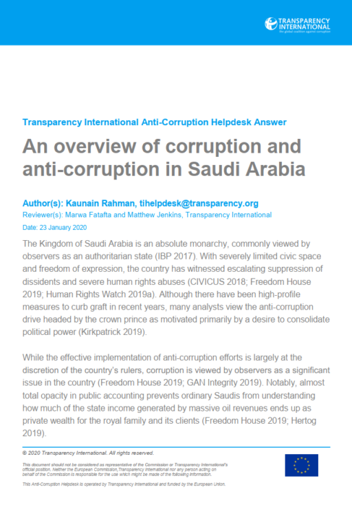 Saudi Arabia: an overview of corruption and anti-corruption