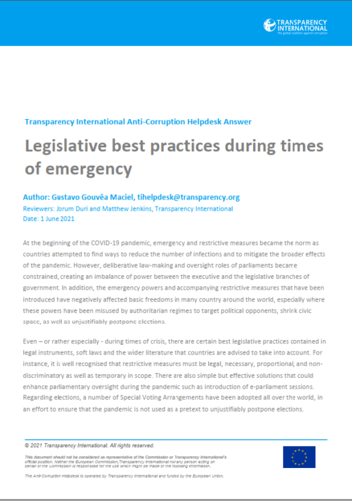 Legislative best practices during times of emergency