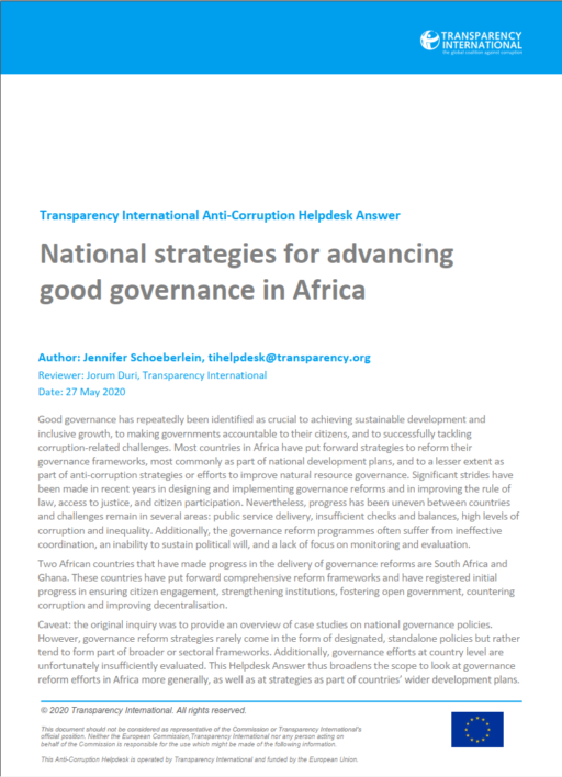 National strategies for advancing good governance in Africa