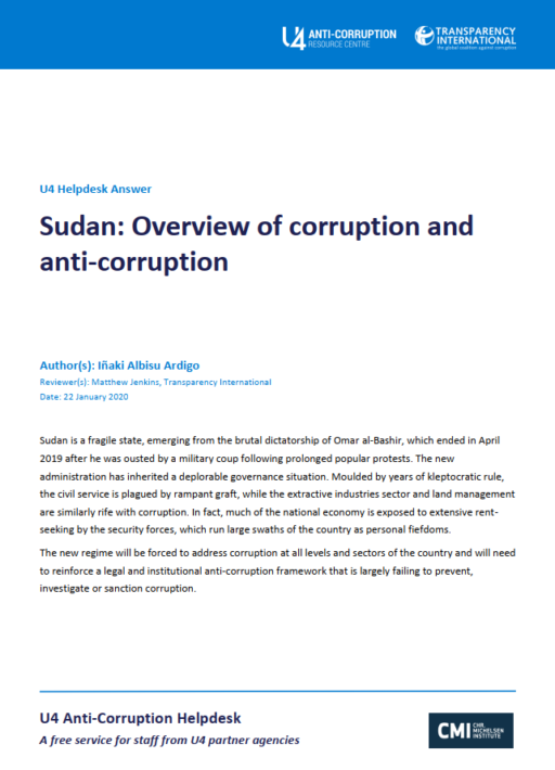 Sudan: Overview of corruption and anti-corruption